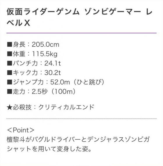 仮面ライダーエグゼイド 仮面ライダーゲンム ゾンビゲーマーレベルエックスになって能力値大幅アップ 特殊能力が追加